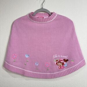 Vintage Y2k Strawberry Shortcake Life Sweet Knit Sweater Poncho Embroidered 6X